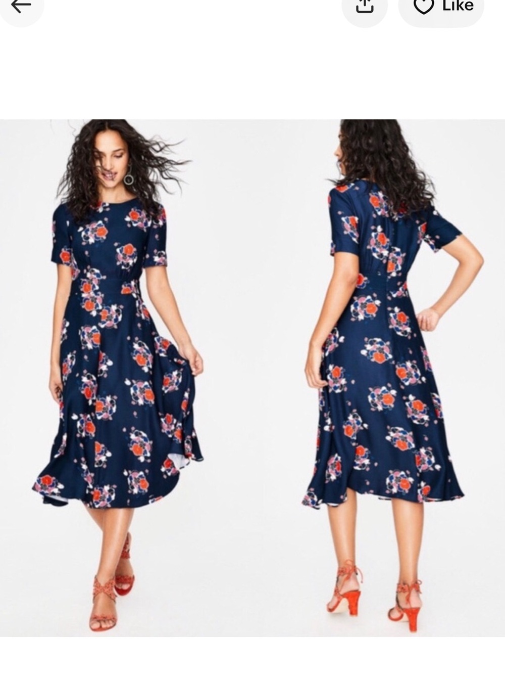 Boden Beth Blue Floral Midi Dress Women’s 18